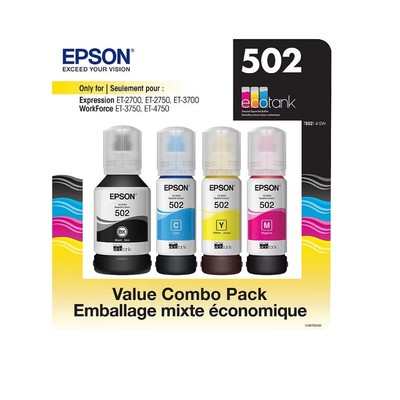 Epson EcoTank 502 Ink Bottles Value Club Pack (Black, Cyan, Magenta, Yellow) T50