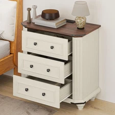 Nightstand with 3 Drawers Bedside Table Small Dresser for Bedroom Rustic White