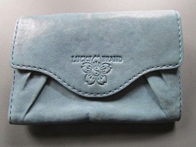 Lucky Brand Flap Wallet Italian Leather Washed Denim Blue Vintage Nwd $98