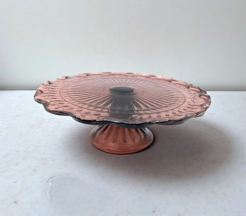 Vintage Purple Cake Stand Depression Glass & Scalloped Edge 10 In x 3.5 In