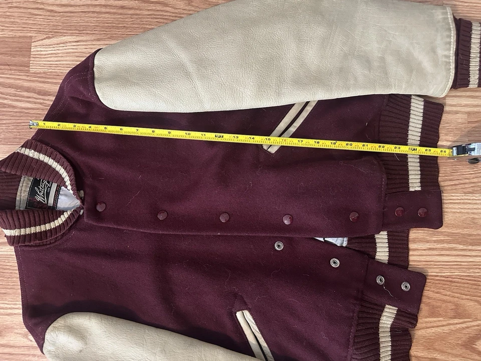 Chaqueta Letterman Vintage Granate y Blanco Lana y Cuero Foto 3 de 4