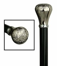 Vintage Antique Walking Cane Wooden Walking Stick Silver Brass Handle Knob Gifts