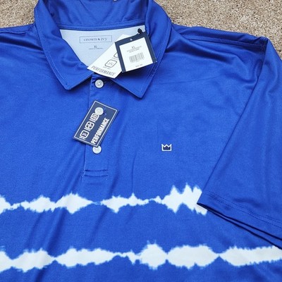 Crown Ivy Performance Blue Flame Tie Dye Golf Polo Shirt XL NWT