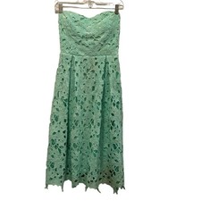 Francesca's Alya Strapless Lace Overlay knee length Mint Green Dress Size Small
