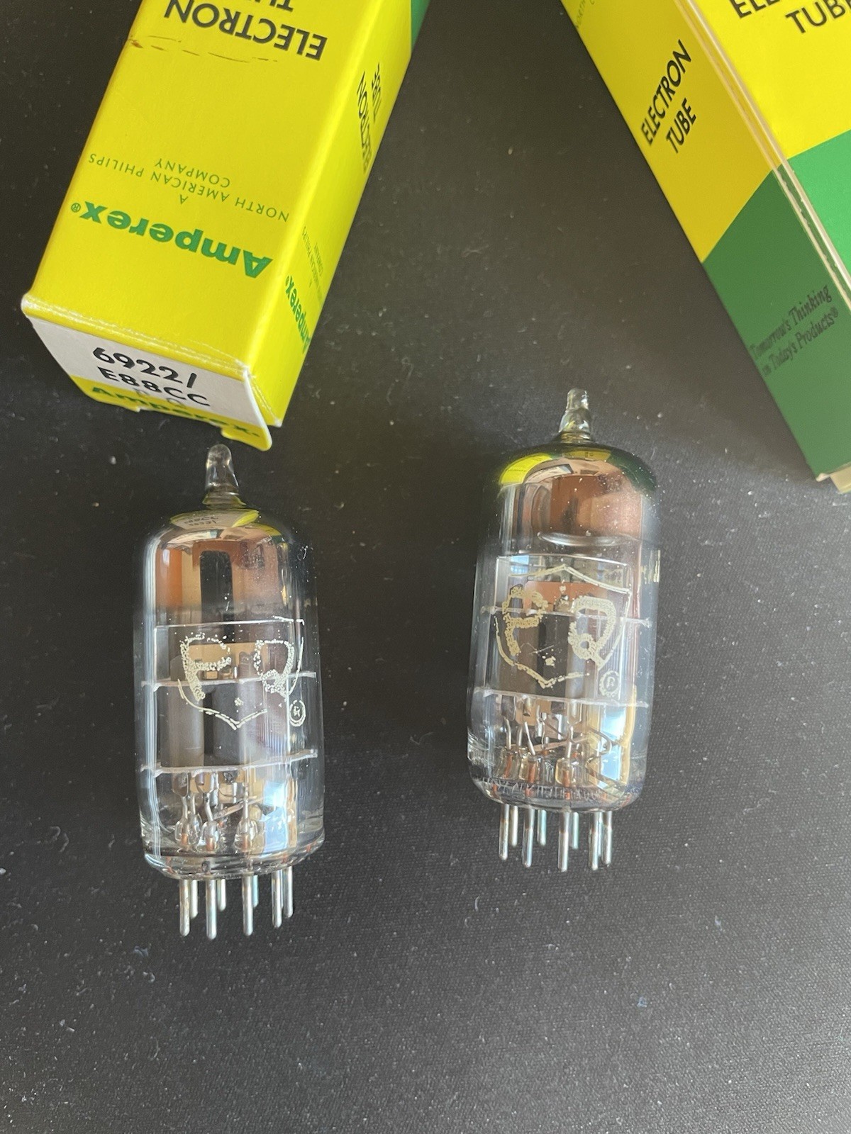 Amperex PQ Logo ECC88 E88CC 6922 Prod. Sylvania U.S.A. - Matched Pair