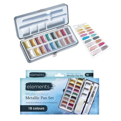 Elements Metallic Aquarellfarben Set - 18 Metallic Aquarellfarben, inklusive