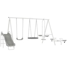 Swing Set for Backyard, 5 in 1 Outdoor Playset, Gray