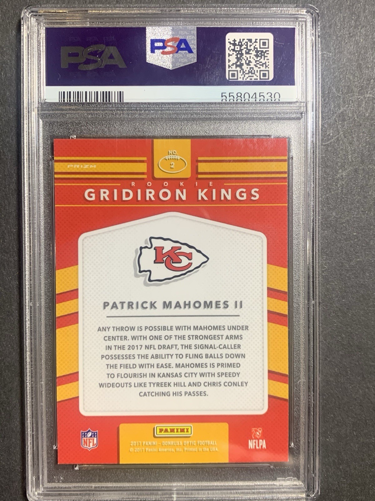 2017 Panini Donruss Rookie Gridiron Kings #2 Patrick Mahomes II (RC) PSA 10 GEM view 4