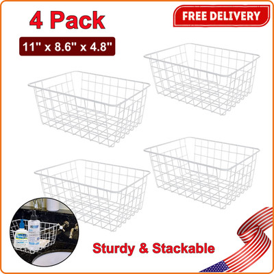 4PK Deep Freezer Organizer Bins Stackable Wire Basket For Organizing BMetal Wire
