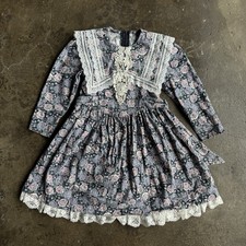 VTG GUNNE SAX JESSICA MCCLINTOCK FLORAL COTTON LACE COLLAR PRAIRIE DRESS GIRLS 6