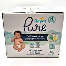 Pampers Pure Baby Diapers, Size 1 8-14 lbs , 82 Ct, up to 100 Leakproof, White