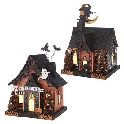 Raz Imports 2022 Carving Time 11.75'' Lighted Beware Halloween House, Asst Of 2