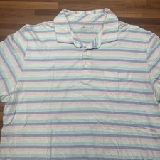 Peter Millar Polo Shirt Mens Large Blue Striped Seaside Wash Pima Cotton Golf