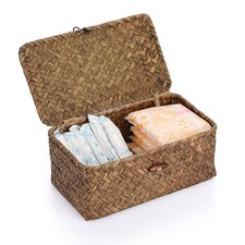 Sumnacon Small Wicker Basket with Lid,Tampon Holder for X-Small, Coffee