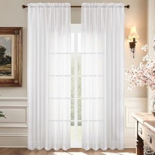 Sheer Curtains 90 Inches Long, Light Filtering 59"W x 90"L Pack of 2 White