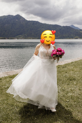 Brautkleid Hochzeitskleid Weiss Glitzer Tüll Gr.40-44 Kleemeier inkl Reifrock 