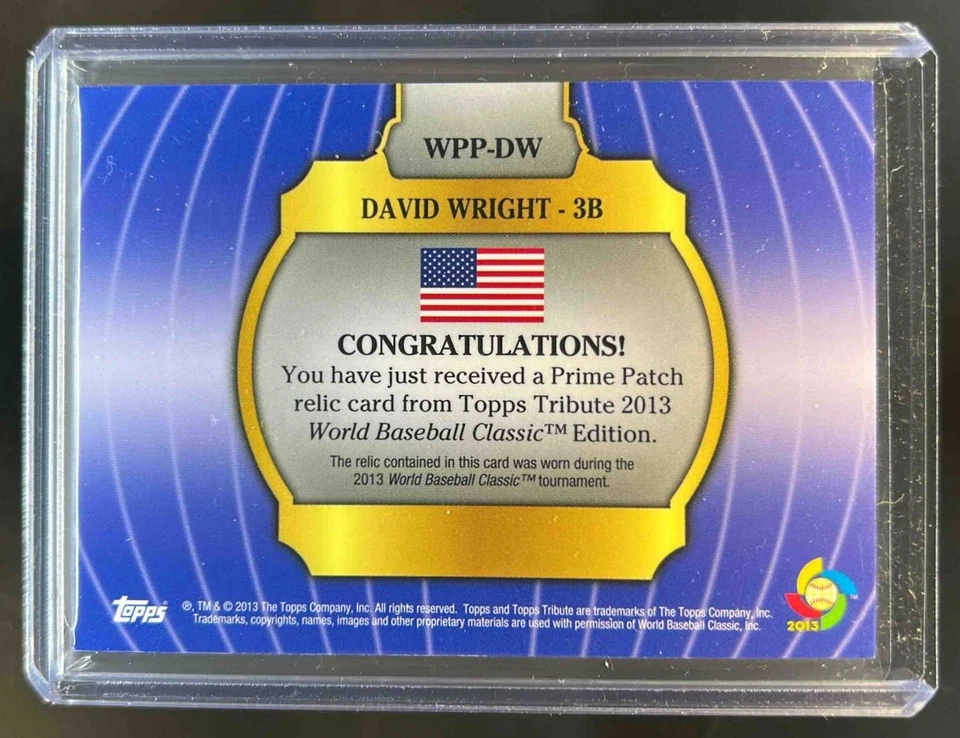 2013 Topps Tribute David Wright World Baseball Classic Blue Patch #14/75 USA - Image 2 of 2