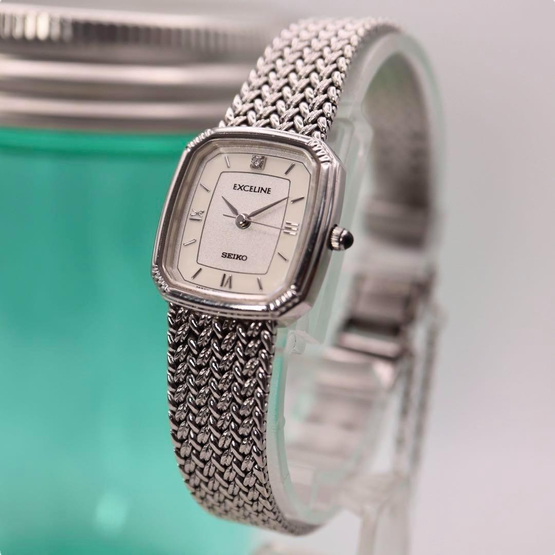 専用 SEIKO シルバー エクセリーヌ 1Pダイヤ 腕時計 1248. Seiko 1248 Women's Watch with 1P Diamond in Silver Exceline