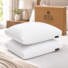 Goose Feather Down Pillows Queen Size 100 Cotton Cover - Medium Firm Support