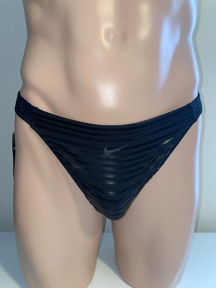 Modified Nike Black Shine Stripe Men’s Shiny Metallic Black Thong Bikini Size S - Image 2 of 4