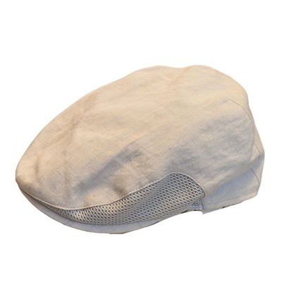 Gottmann Mens Beige Tan Linen Flat Cap Ivy Hat Mesh Vents Size 60 US 7.5