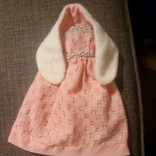 Vintage 1970s Faerie Glen Doll Dress pink lace with matching fur stole