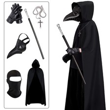 Halloween Plague Doctor Mask, 57 Inch, Black 6-piece Set
