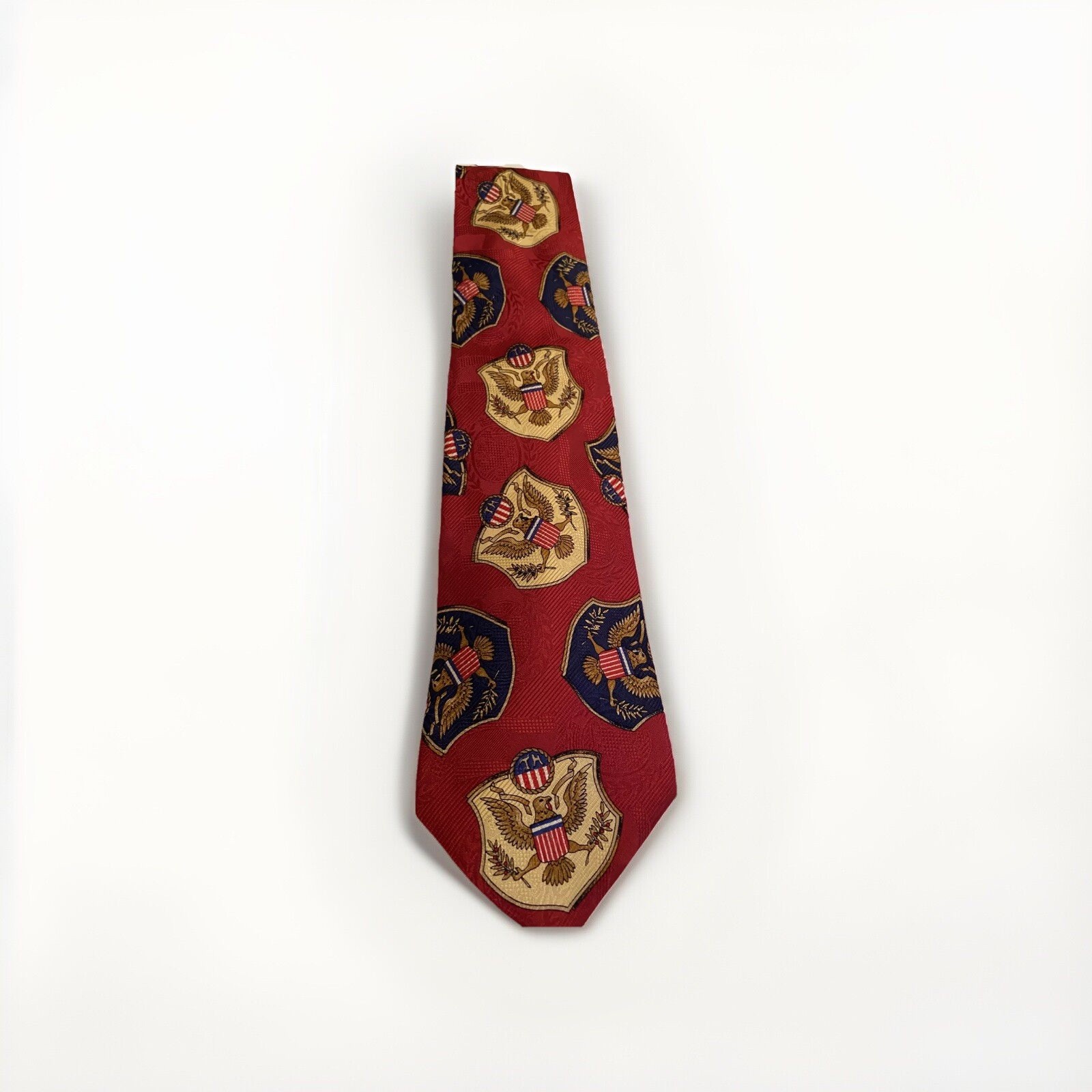Tommy Hilfiger Men's Neck Tie Red Crest Shield Eagle Patriotic 100% Silk
