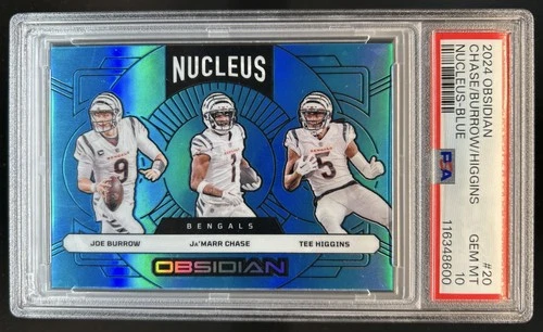 2024 Obsidian Ja Marr Chase Joe Burrow Tee Higgins Nucleus Blue #/25 PSA 10