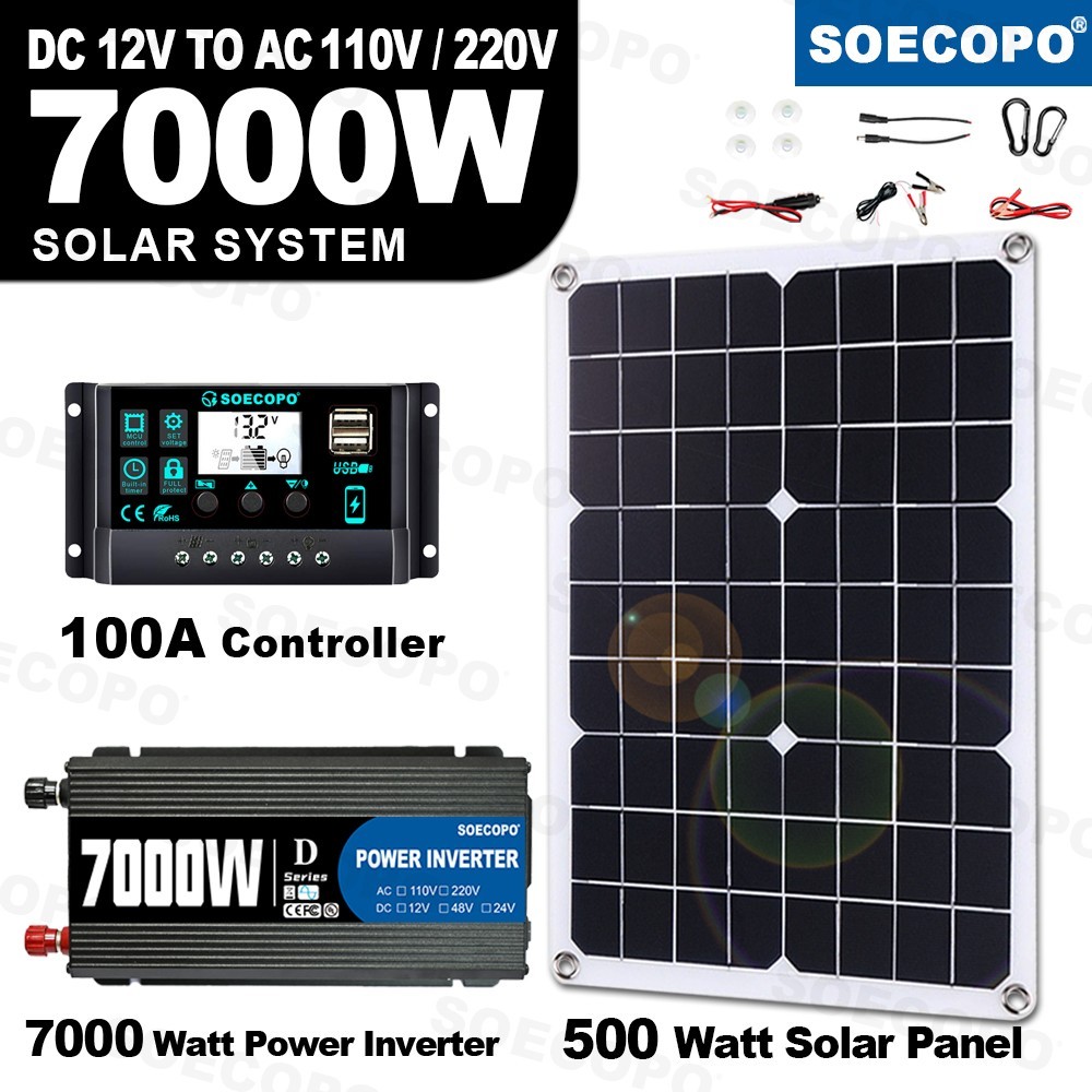 7000W Solar Kit 12V 110V Inverter Battery ChargerLighting Ca