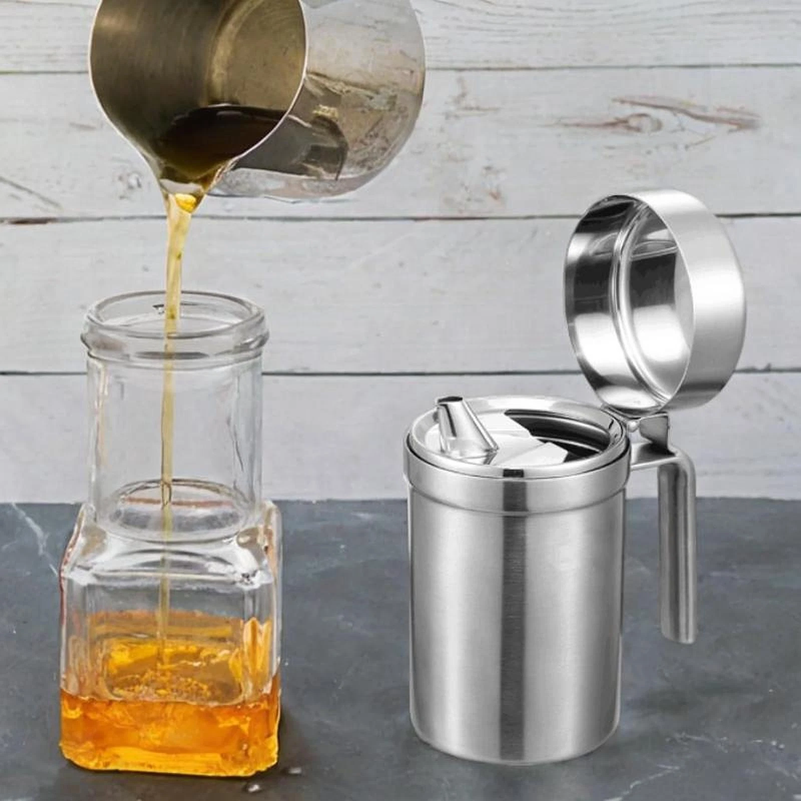 Stainless Steel Oil Pot Unbreakable Kitchen Cookware for Home Camping BBQ