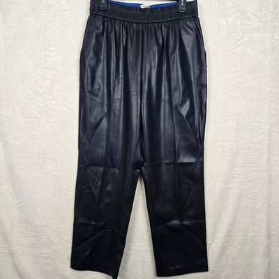 Scotch & Soda Estelle Navy Blue Faux Leather Elastic Waist Tapered Pants Large