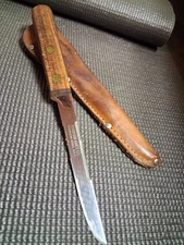 ROBINSON KNIFE CO. Vintage Double Serrated Top & Bottom Filet Knife With Sheath