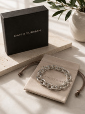 David Yurman Sterling Silver Cable Oval Chain Link Bracelet 7" - Pouch