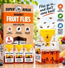 Super Ninja Fruit Fly Trap 1 - 4 Pack Non-Toxic Indoor Fruit Fly Catcher