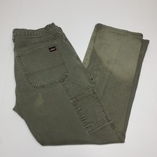 Dickies Carpenter Work Pants Green Olive Canvas Straight Leg Mens Size 36