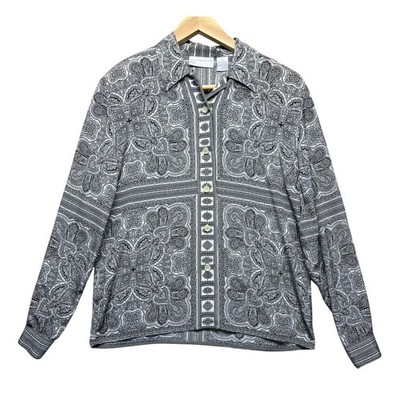 Vintage Liz Claiborne Petite Black White Paisley Print Button Up Shirt 2