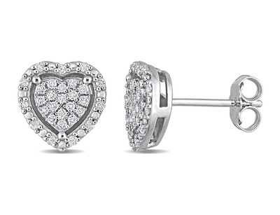 3/10 Carat (ctw) Diamond Heart Earrings in Sterling Silver