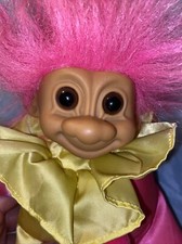 Troll Doll Pink Hair Yellow Clown Jester Suit Russ Plush 9" Russ Berrie and CO