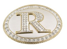 Initial R Letter r Belt Buckle Bling Men Women Gold Silver Metal Western Fashion