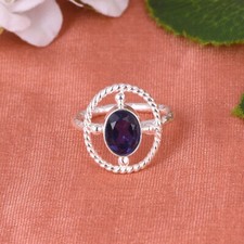 Handmade Textured Round Rope Band 925 Silver Jewelry Gift With Amethyst Quartz