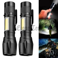 2 Pack Tactical LED Flashlight USB Rechargeable 3Modes Light Zoomable Lamp Torch