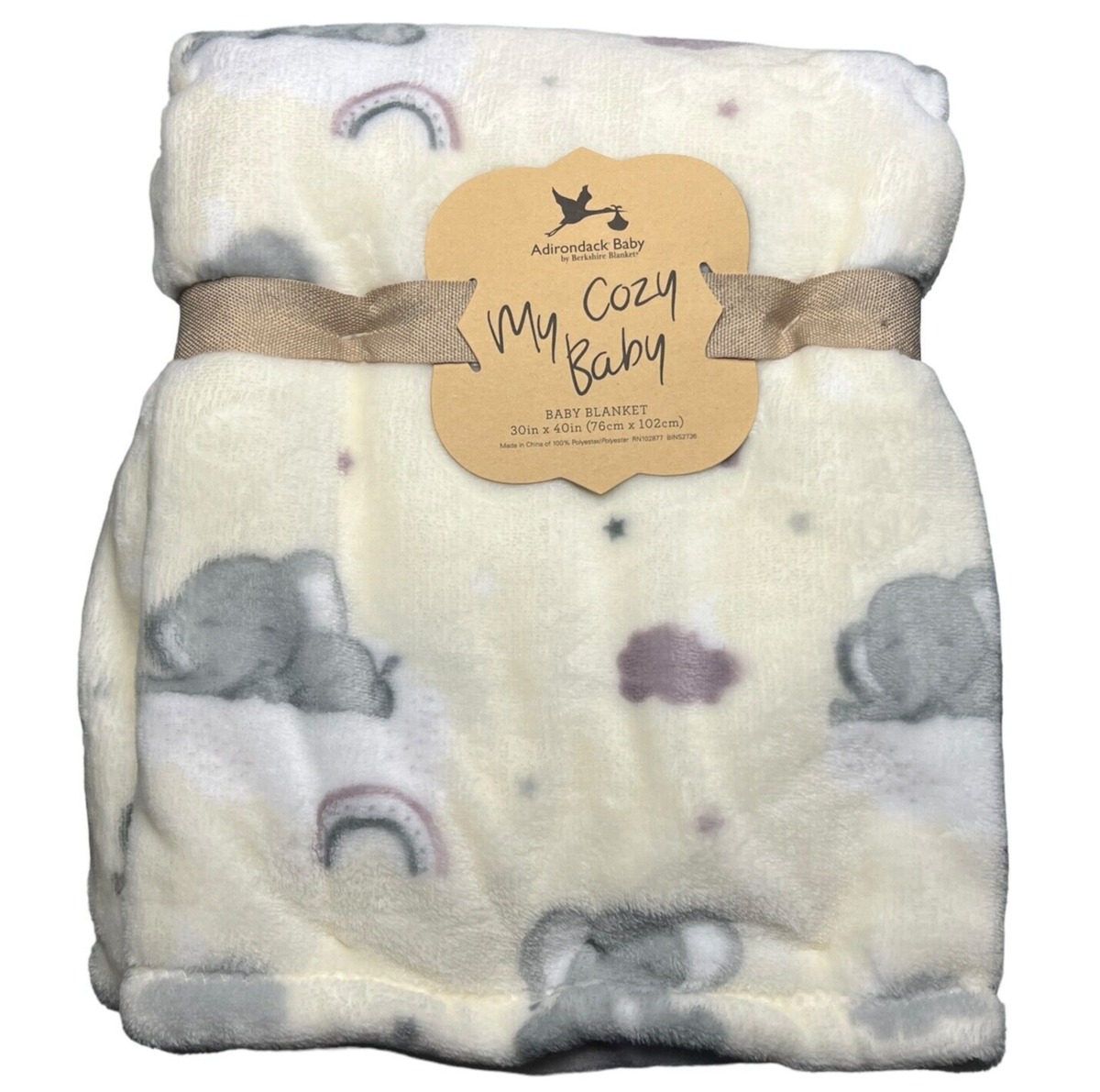 NEW Elephant Rainbow Clouds Stars Plush Baby Blanket My Cozy Baby