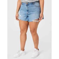 New Cotton On Womans Sz 18 Curve High Rise Distressed Denim Shorts Stretch NWT