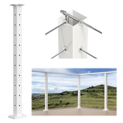 Muzata T-drilled Three Sides 36''x2''x2'' Fixed Top Cable Railing Post PS02 B34S 
