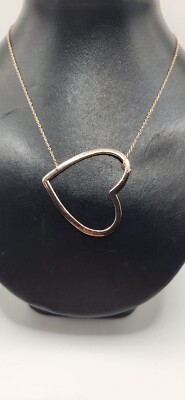 Rose Gold Over 925 Sterling Open Heart Off Center Necklace Simple Classic NWOT