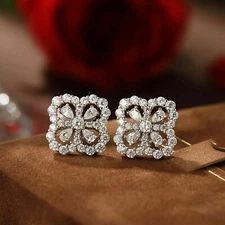 14K White Gold Over Botanical Engagement Fine Earrings 1.68 Ct Simulated Diamond