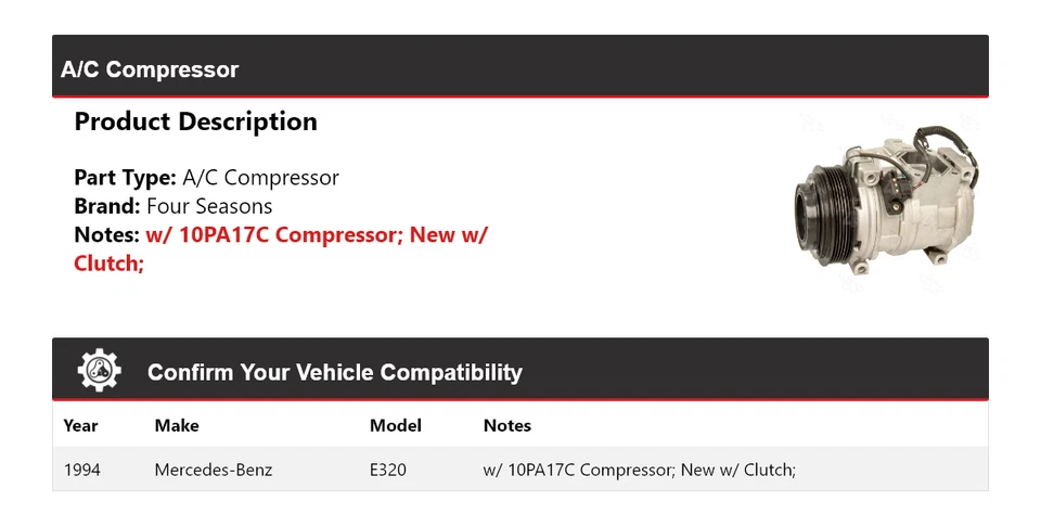 Compresor de aire acondicionado Mercedes-Benz E320 1994 4 estaciones Foto 2 de 4