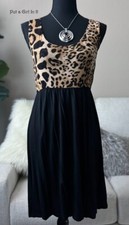 USA Boho New Women's Animal Leopard Print Black Sleeveless Tank Dress S M