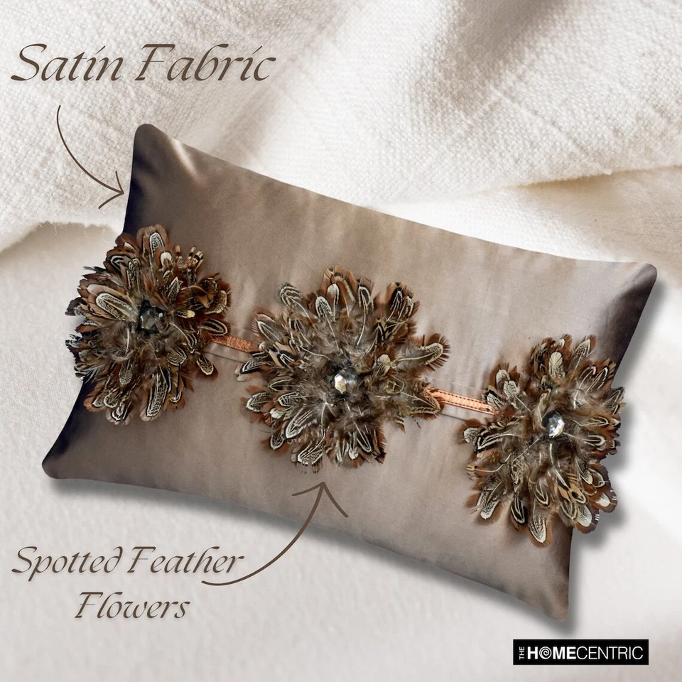 Conjunto de 2 travesseiros decorativos de penas de cetim marrom lombar - pétala de ameixa - Imagem 4 de 4